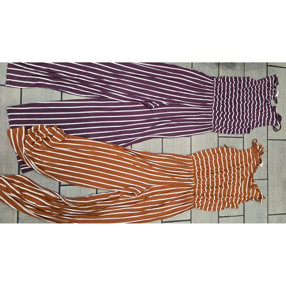 Zenana Striped Wide Leg Jumpsuit Bundle Set of 2 Purple Rust Orange XL - Picture 7 of 13